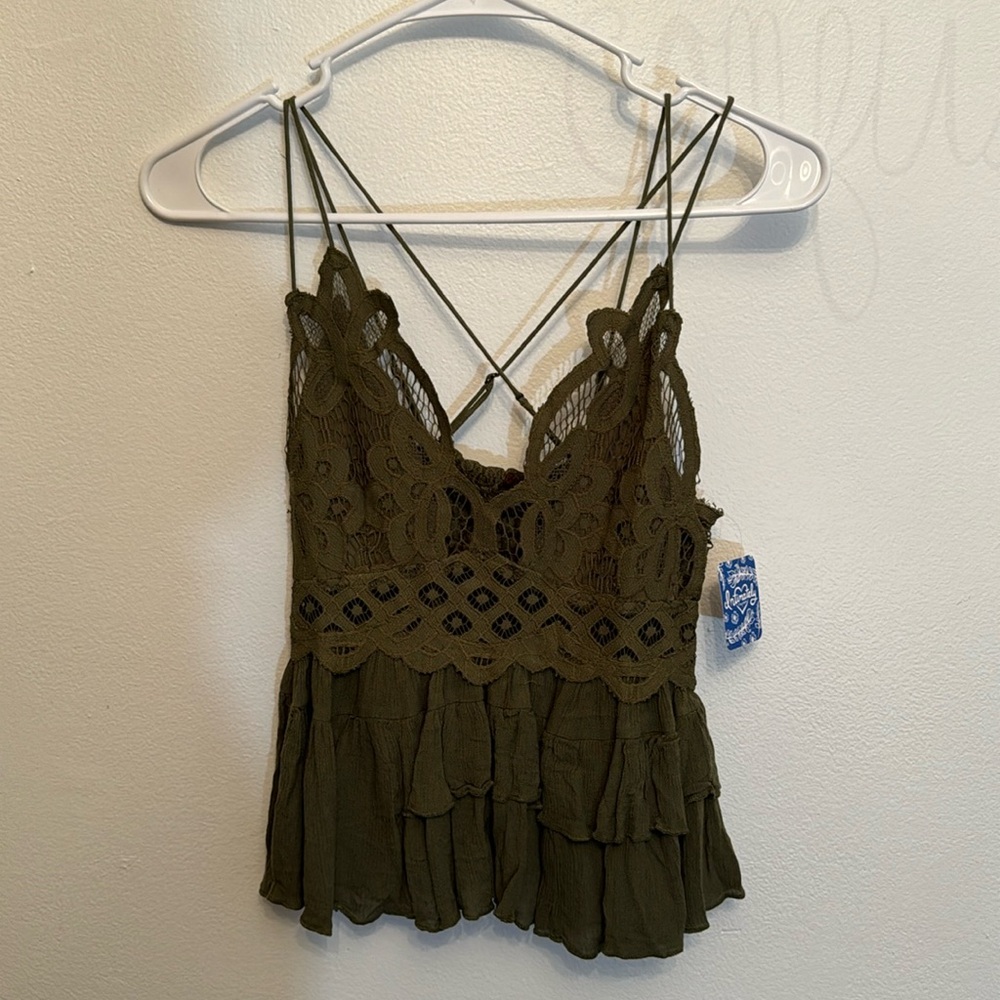 NWT Free People Army green Adella Tank top Size XS